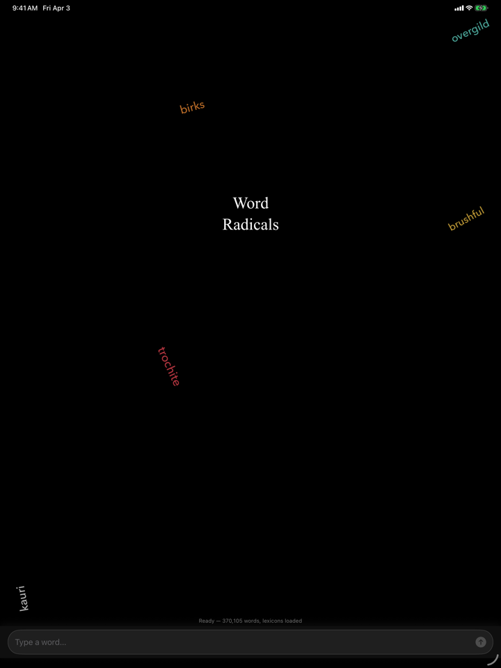 Word Radicals app home screen